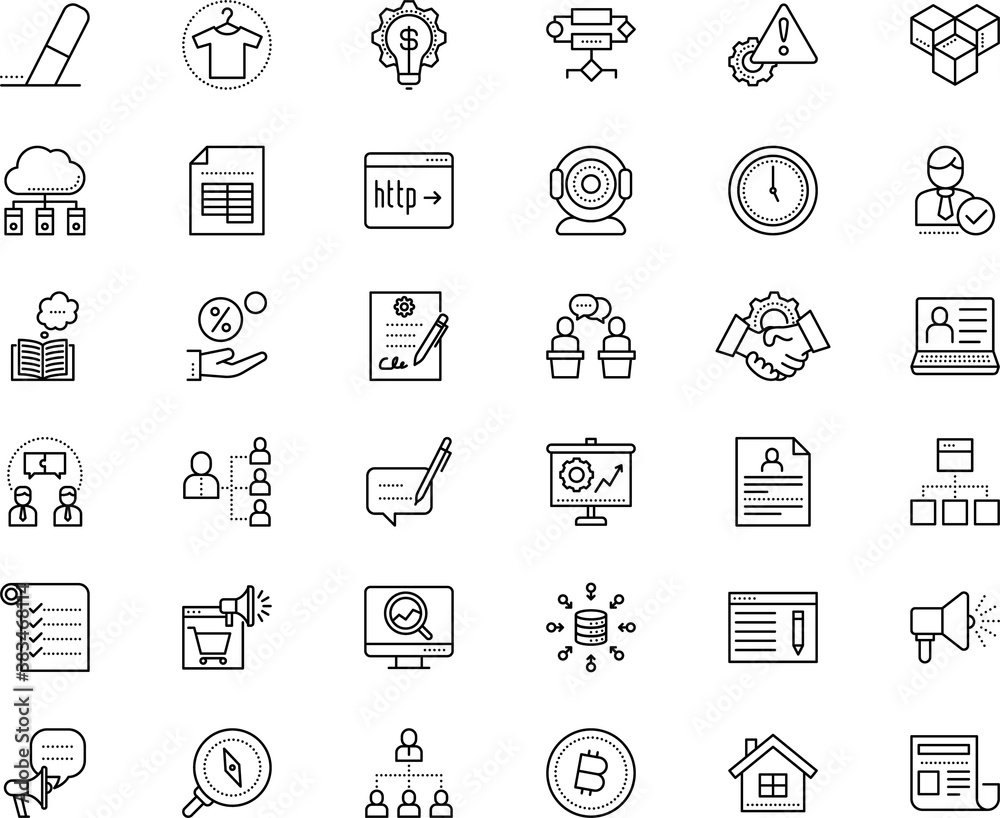 business vector icon set such as: planner, energy, machine, authority, nautical, copywriting, pen, tick, korean, economy, interest, relations, sport, investment, programming, magnify, puzzle, brick