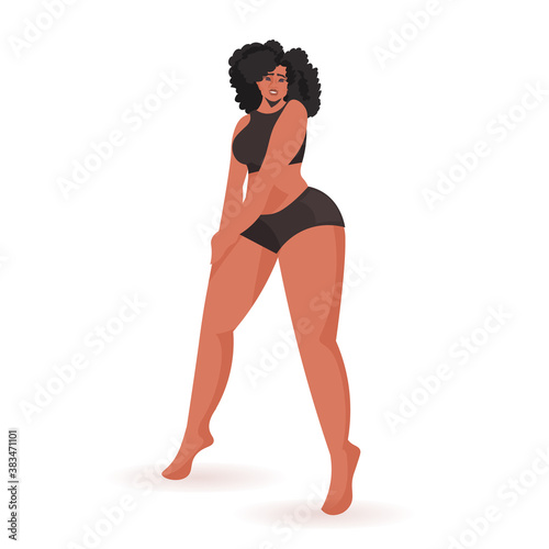 african american girl in bikini beautiful woman standing pose love your body concept full length vector illustration