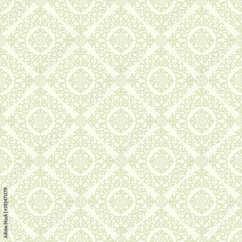 Seamless light background with beige pattern in baroque style. Vector retro illustration. Islam, Arabic, Indian, ottoman motifs. Perfect for printing on fabric or paper.