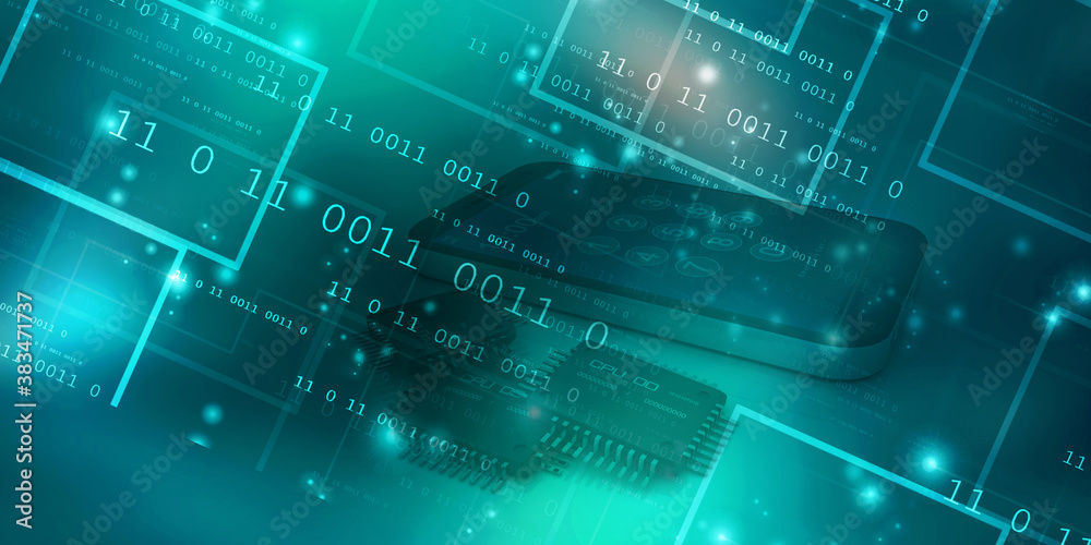 Obraz premium 2d illustration abstract digital binary data on computer screen