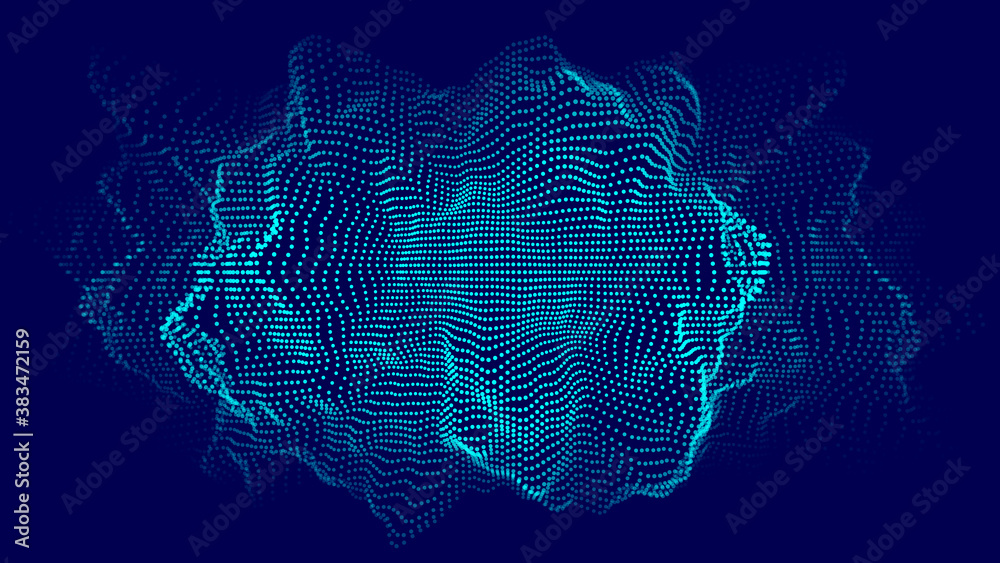 Blue sphere of particles and with explosion effect. Modern sci-fi elements consisting of points. Big data visualization. Technology vector wave.