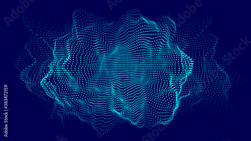 Blue sphere of particles and with explosion effect. Modern sci-fi elements consisting of points. Big data visualization. Technology vector wave.