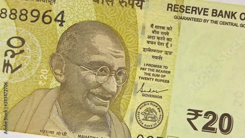 Wallpaper Mural Close up view of brand new indian 20 rupees banknotes. Torontodigital.ca