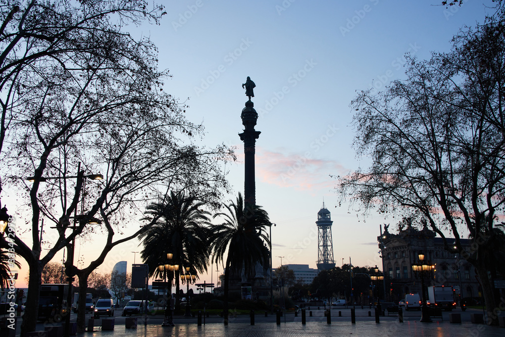 The Columbus monument in Barcelona,Spain