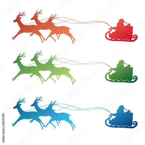 サンタクロース　トナカイ　ソリを引く　シルエット