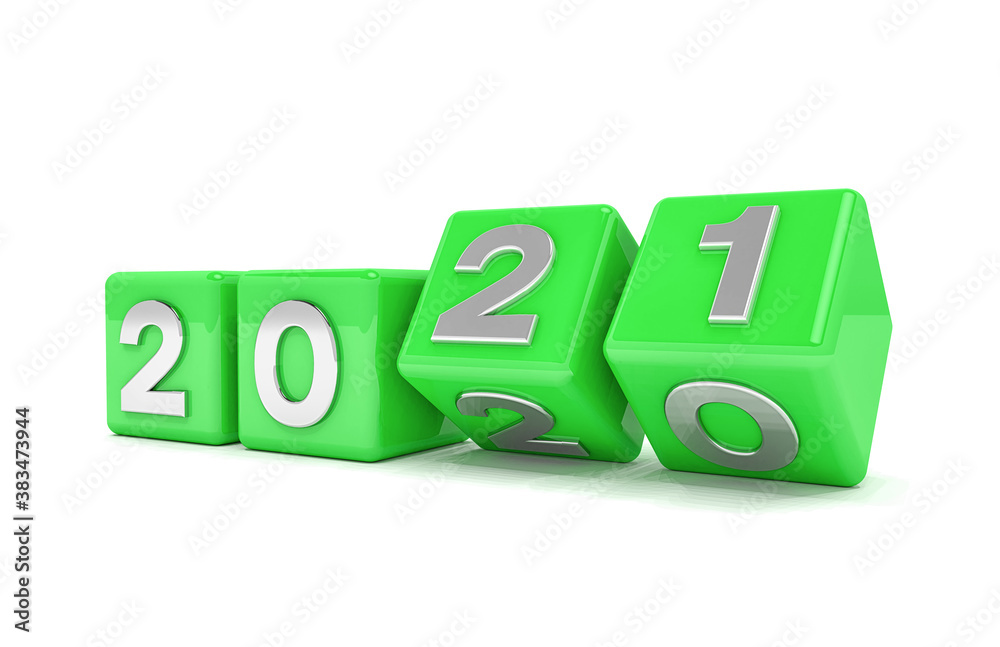 3d Illustration - Würfel mit den Jahreszahl 2020 - 2021 auf weißem Hintergrund - repräsentiert das neue Jahr 2021 3d Illustration - Würfel mit den Jahreszahl 2020 - 2021 auf weißem Hintergrund - repräsentiert das neue Jahr 2021