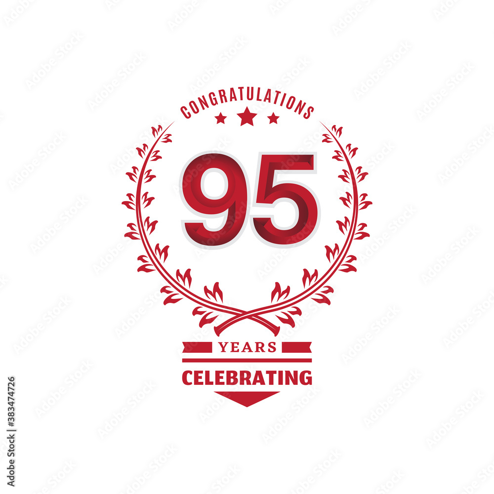 95 year anniversary logotype with red color on white background for celebration event