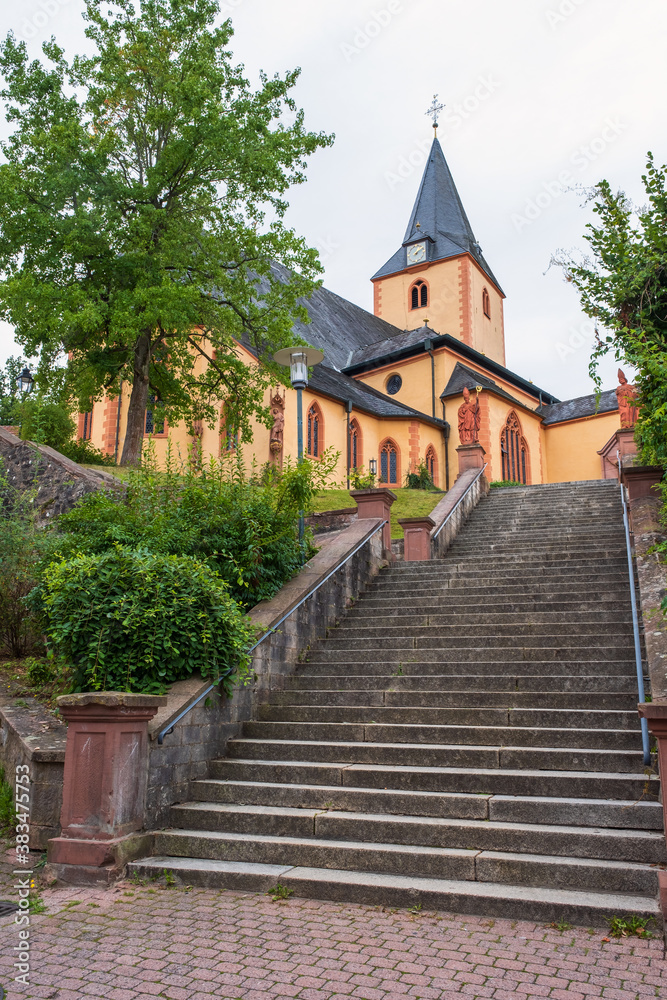View of the St. Martin Church in the old town of Bad Orb / Germany in the Spessart