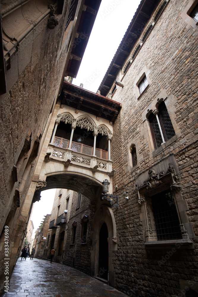 Streets in the Bari Gotic of Barcelona, Spain