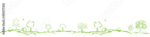 Wald Baum Bäume Panorama Landschaft Zeichnung Skizze Grün 
