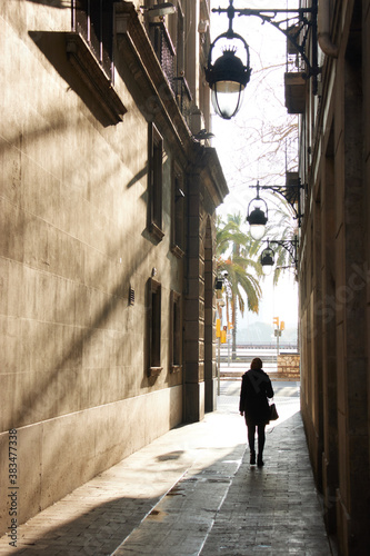 Streets in the Bari Gotic of Barcelona, Spain