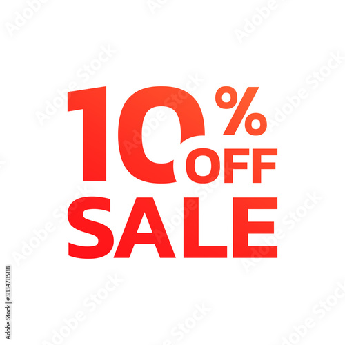10 percent price off icon, label or tag. Sale banner. Discount badge or sticker design. Vector illustration.