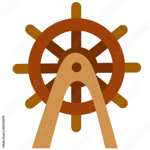 nautical steering wheel, cartoon illustration, isolated object on white background, vector illustration,