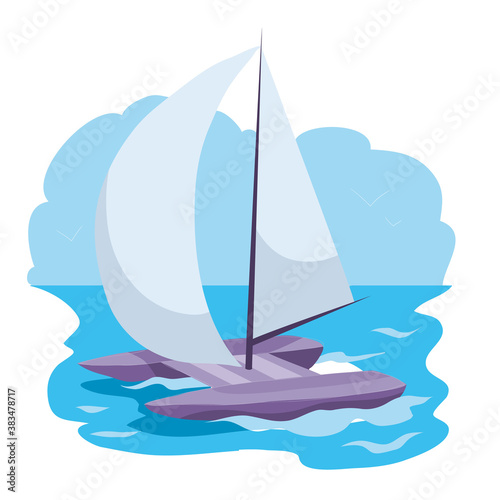 catamaran with sails, cartoon illustration, isolated object on white background, vector illustration,
