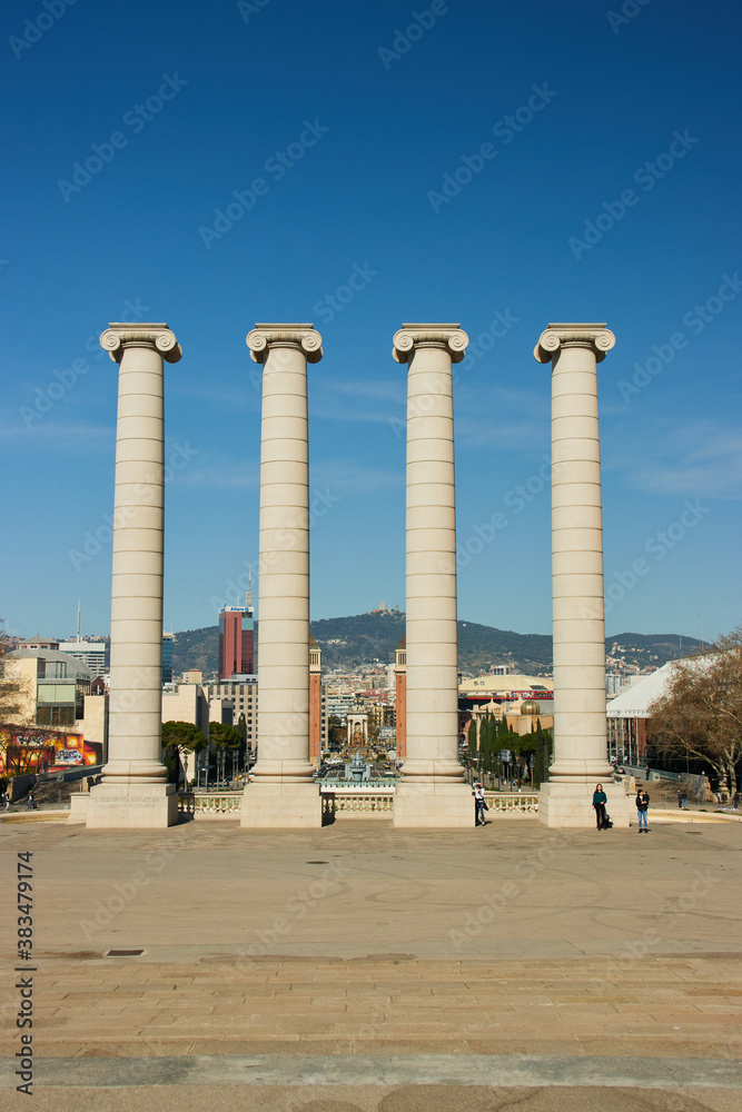 Looking towards Plaza Espanya from Montjuic in Barcelona, Spain