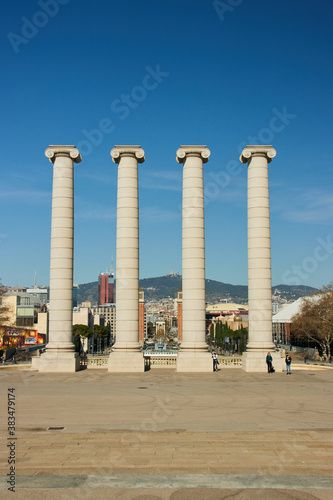 Obraz na płótnie Looking towards Plaza Espanya from Montjuic in Barcelona, Spain w salonie
