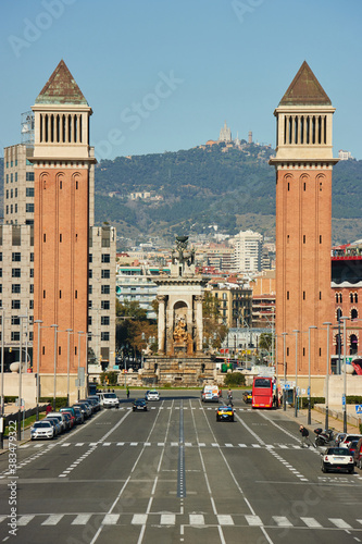Obraz na płótnie Looking towards Plaza Espanya from Montjuic in Barcelona, Spain w salonie