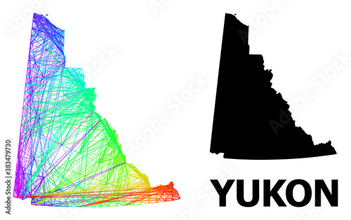 Wire frame and solid map of Yukon Province. Vector model is created from map of Yukon Province with intersected random lines, and has bright spectral gradient.