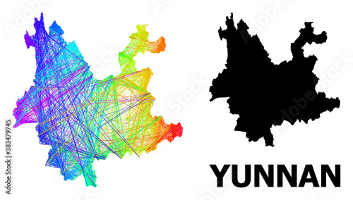 Wire frame and solid map of Yunnan Province. Vector structure is created from map of Yunnan Province with intersected random lines, and has spectral gradient.