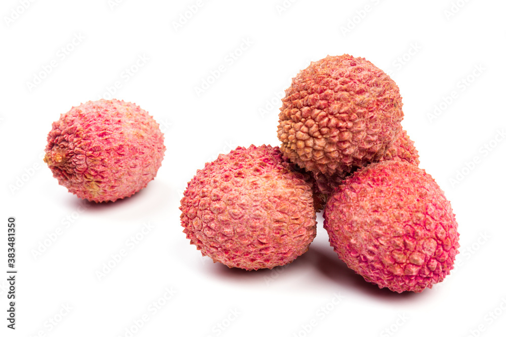 Ripe lychee isolated on white background. Close up Ripe lychee isolated on white background. Close up
