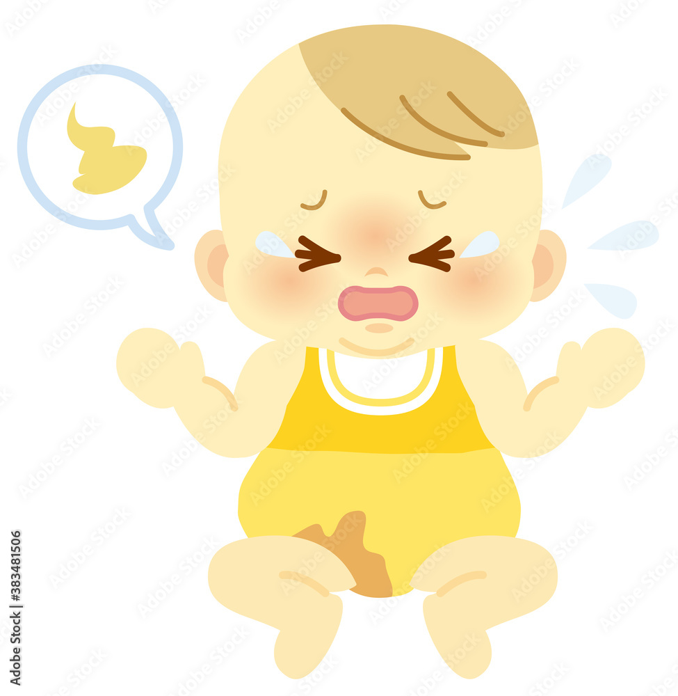 ベビー服のうんこ染みを吹き出しで伝える泣き顔の赤ちゃん ベビー全身イラスト71 Stock Vector Adobe Stock