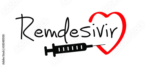 Remdesivir covid-19 liquid medication. Concept of tablet or hypodermic needle for new experimental antiviral drug. Possible cure medication for treatment coronavirus. Antiviral Drug. Vector sign.