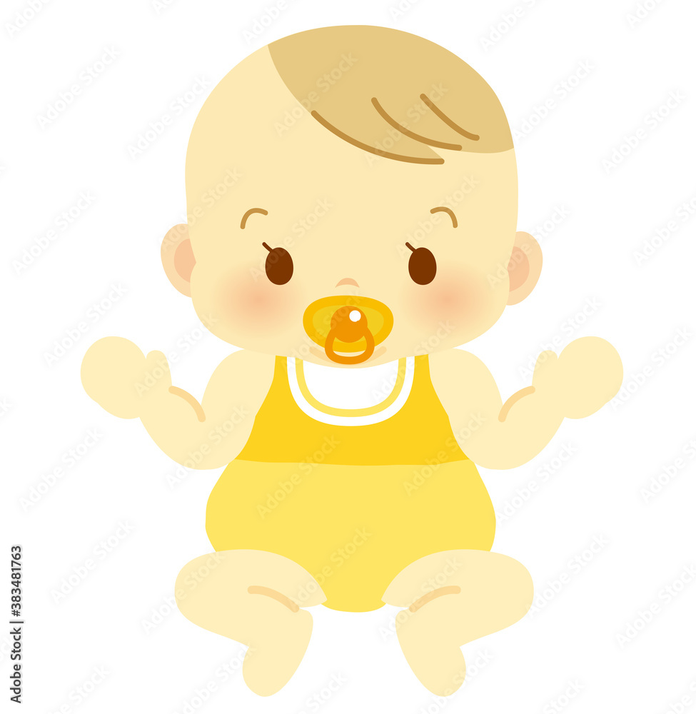 ベビー服でおしゃぶりをくわえるご機嫌な表情の赤ちゃん ベビー全身イラスト72 Stock Vector Adobe Stock