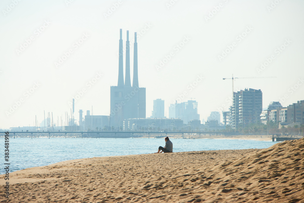 The beach of Badalona close to the city of Barcelona, Spain