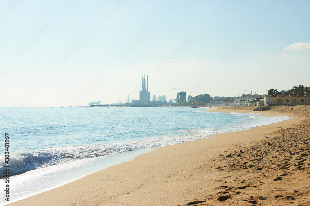 The beach of Badalona close to the city of Barcelona, Spain