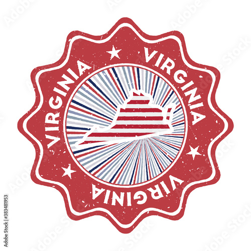 Wallpaper Mural Virginia round grunge stamp with US state map and country flag. Vintage badge with circular text and stars, vector illustration. Torontodigital.ca