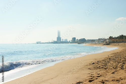 Obraz na płótnie The beach of Badalona close to the city of Barcelona, Spain w salonie