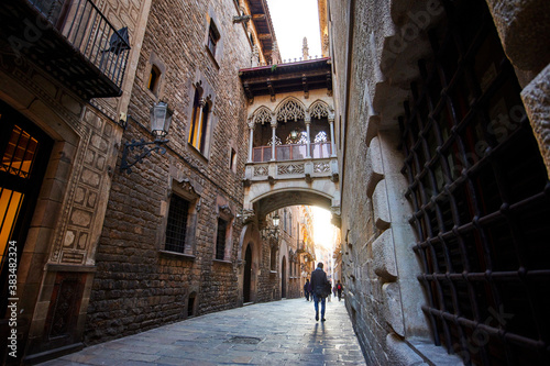 The Pont del Bisbe, or Bishop's bridge in Barcelona's Gothic Quarter photo