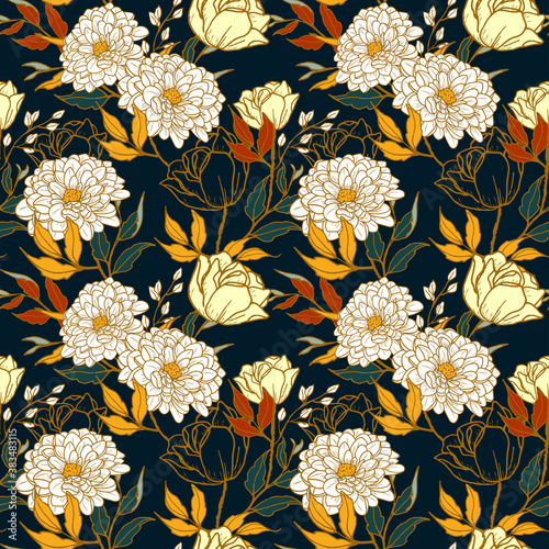 Seamless pattern of floral concept with vintage style