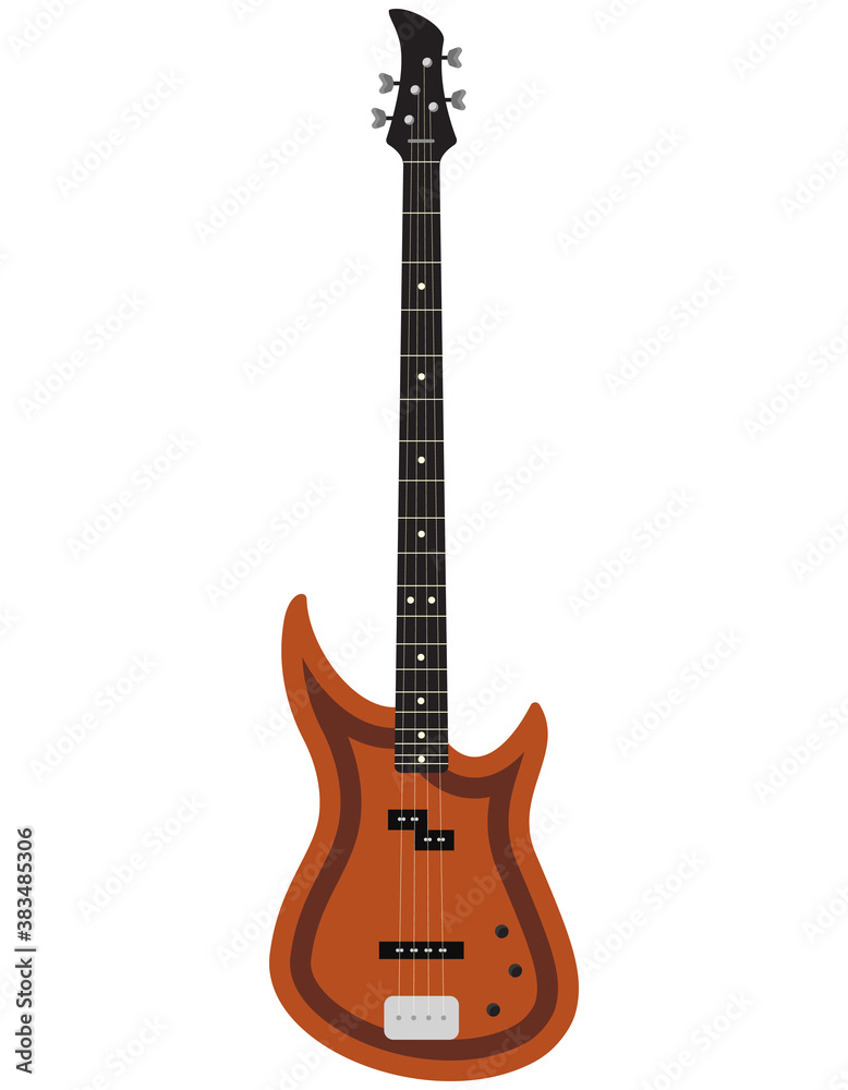 Brown electric guitar. Musical instrument in cartoon style.