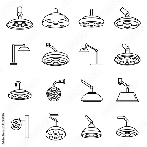 Modern surgical light icons set. Outline set of modern surgical light vector icons for web design isolated on white background