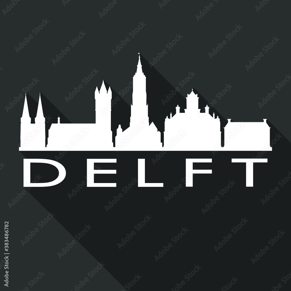 Delft Netherlands Europe Flat Icon Skyline Silhouette Design City Vector Art Famous Buildings.