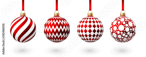 Red  Christmas  ball  with pattern isolated on white background.