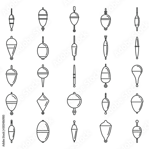 Fishing bobber icons set. Outline set of fishing bobber vector icons for web design isolated on white background