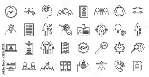 Headhunter staff icons set. Outline set of headhunter staff vector icons for web design isolated on white background