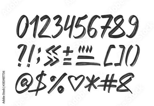 Hand drawn numbers with punctuation on white background. photo