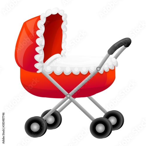 Red waterproof pram icon. Cartoon of red waterproof pram vector icon for web design isolated on white background