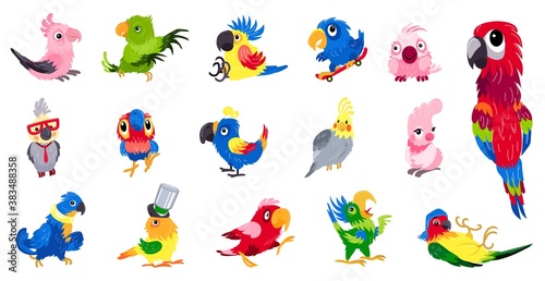 Fototapeta Naklejka Na Ścianę i Meble -  Parrot icons set. Cartoon set of parrot vector icons for web design