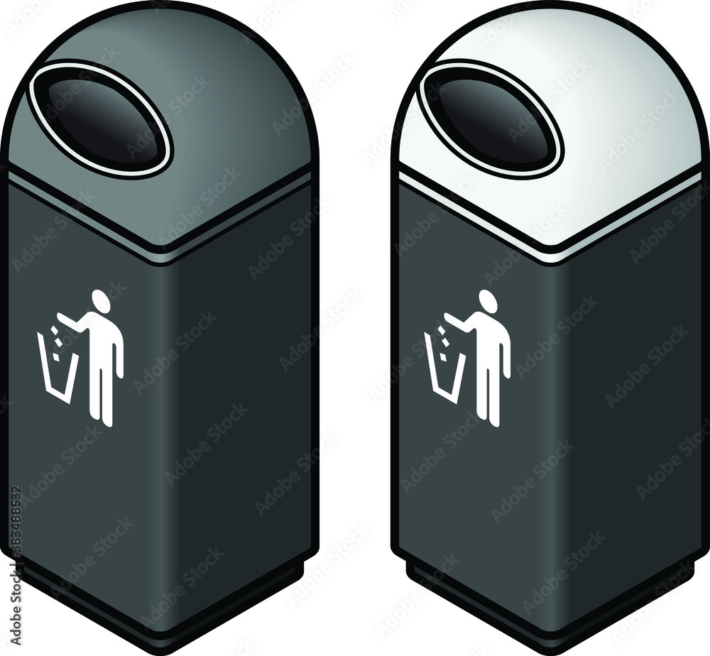 Two general waste bins with white and black lids/covers. Stock Vector