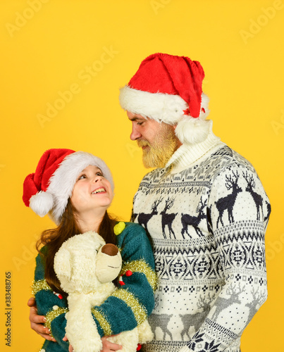 Dad and child having fun. Christmas tradition. Christmas eve concept. Family bonds. Winter holidays. My dear daughter. Father and little kid celebrate new year. Family time. Holly jolly christmas