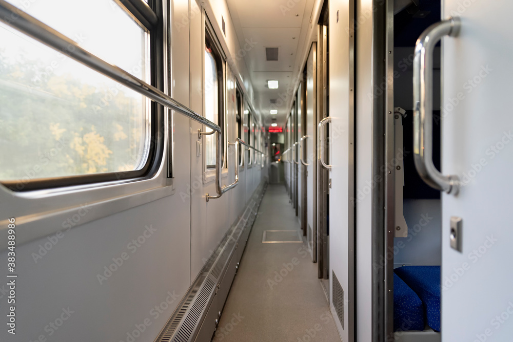 Empty train carriage. Coupe. Railroad travel. Train travel rules Empty train carriage. Coupe. Railroad travel. Train travel rules