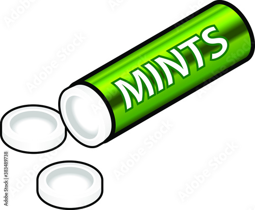 A roll of white mints in a green roll.