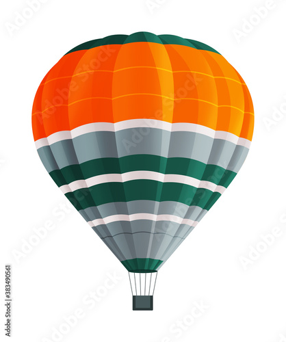 Colorful Hot air balloon isolated on white background vector illustration. Aircraft used to fly gas. Ballon consists of gas burner, a shell and a basket for carrying passengers, Romantic flight travel
