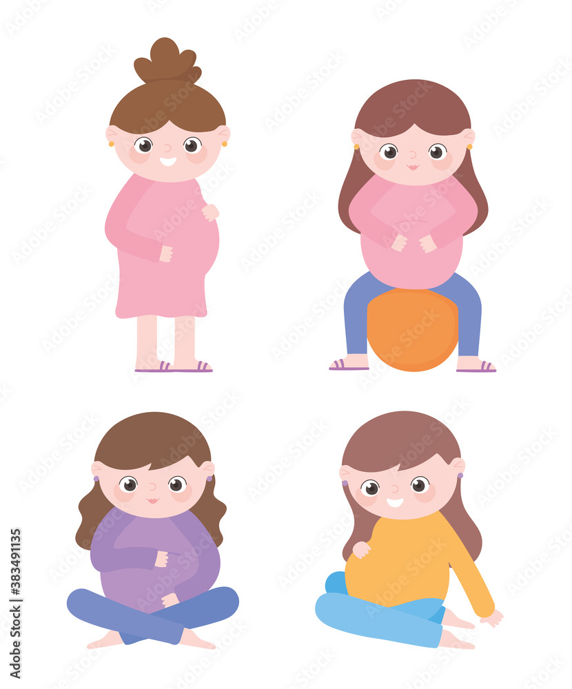 pregnancy and maternity, different pregnant women cartoon pregnancy and maternity, different pregnant women cartoon