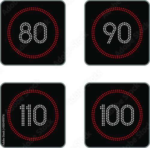 LED speed limit signs showing high speed limits.