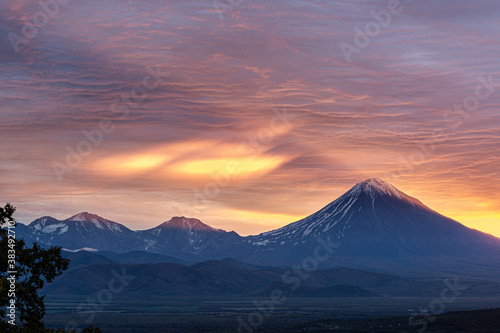 Kamchatka, volcanoes Arik and Koryaksky at sunrise